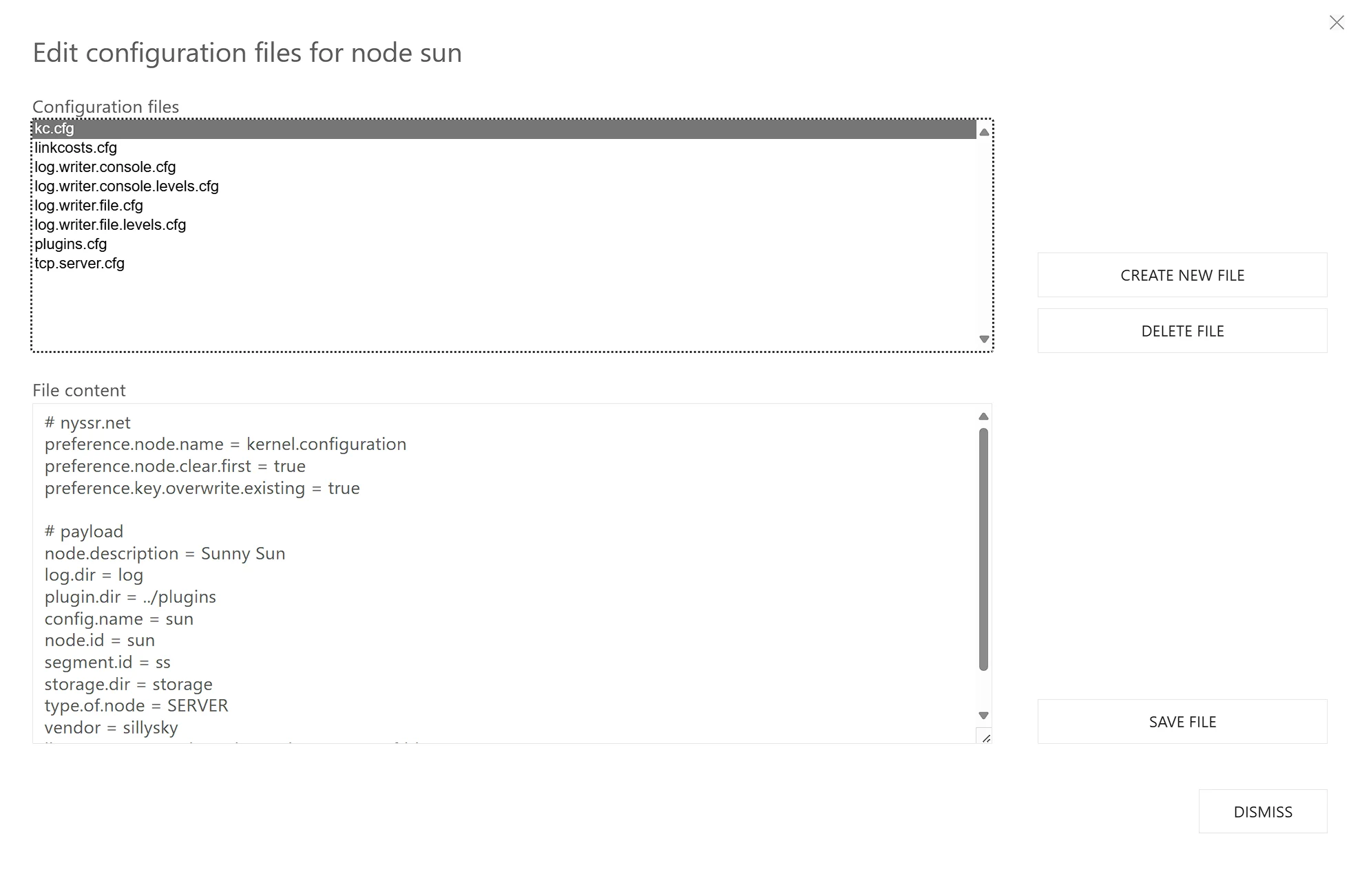 Edit the configuration files of a remote node