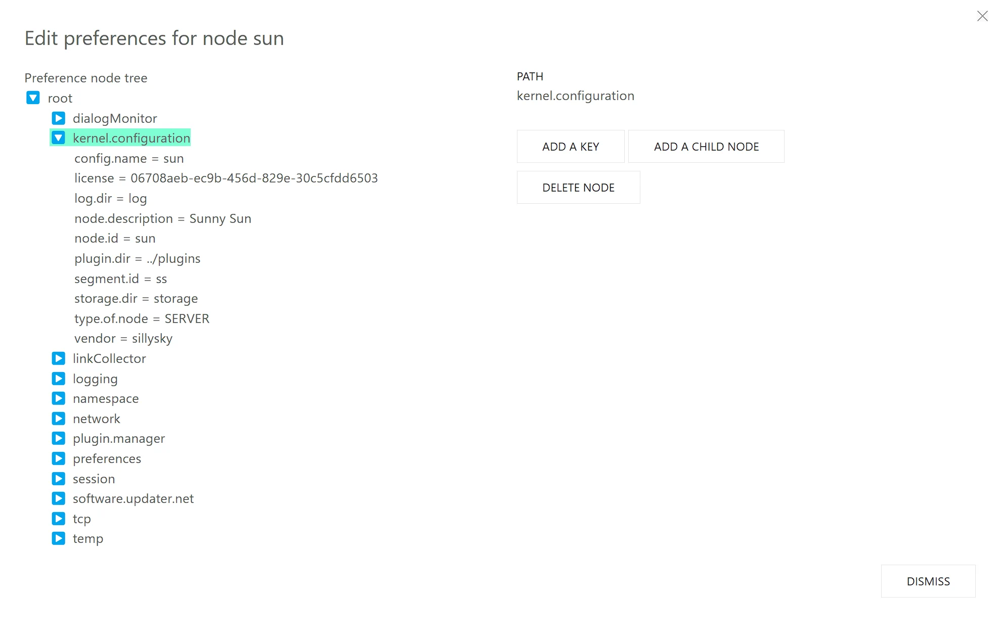 Edit the Java preference configuration of a remote node
