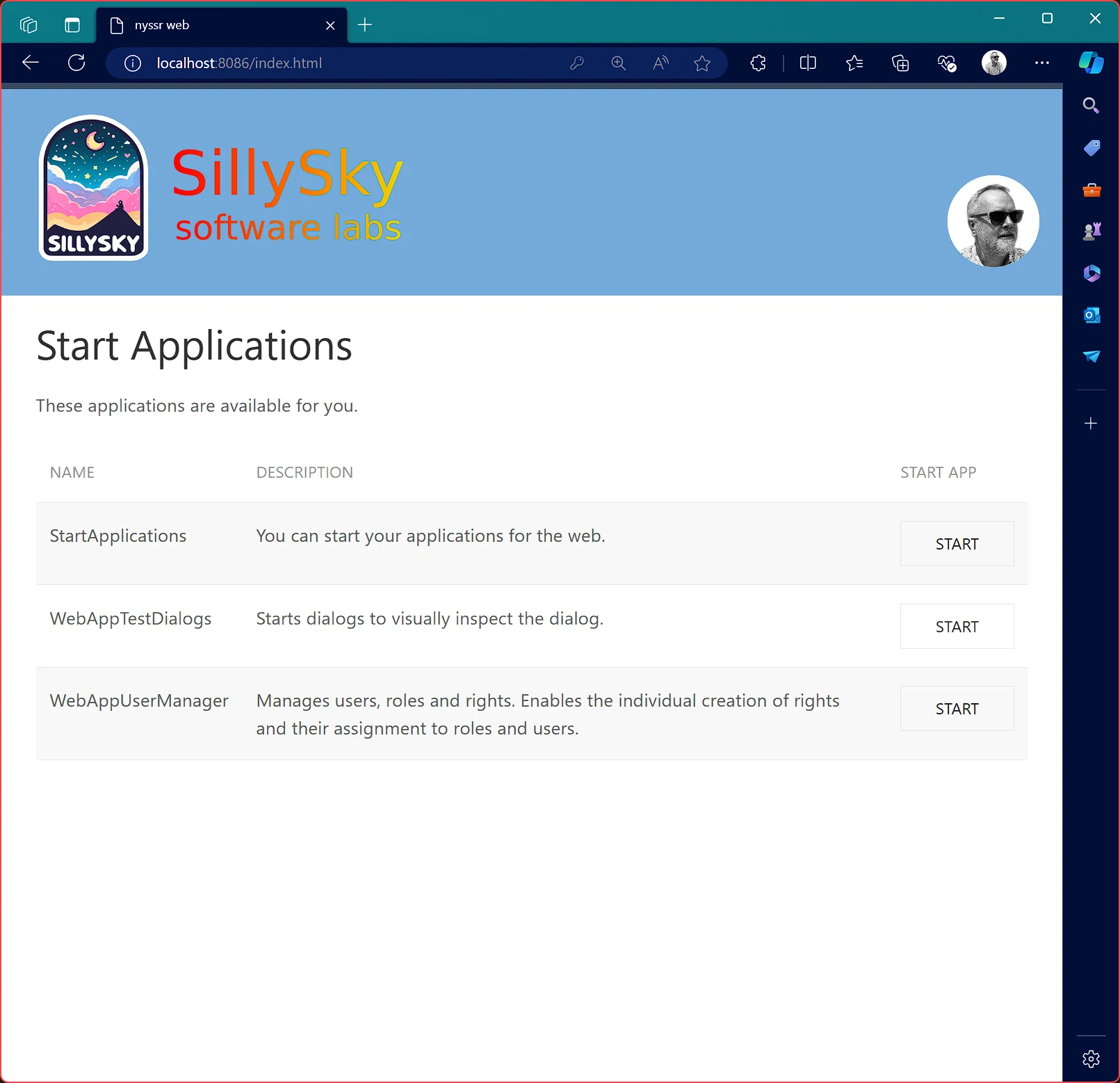 The web app to choose an app to launch